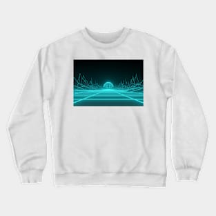 Futuristic landscape of mountains and setting sun Crewneck Sweatshirt